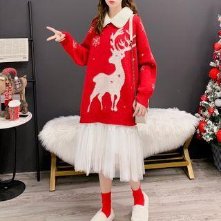 Deer Christmas Peter Pan Collar Sweater
