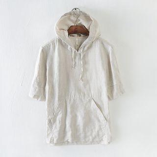 Short-sleeve Hooded Linen Top
