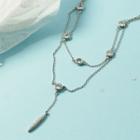 Rhinestone Pendant Layered Necklace Silver - One Size