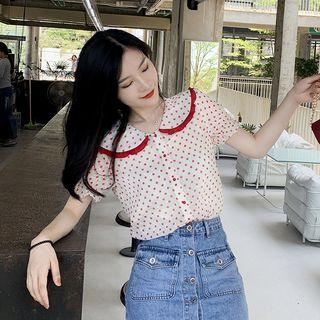 Dotted Puff-sleeve Chiffon Blouse