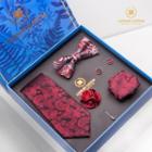 Set: Print Neck Tie + Bow Tie + Lapel Pin + Pocket Square + Cufflink