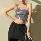 Halter-neck Lace-up Back Cropped Camisole Top
