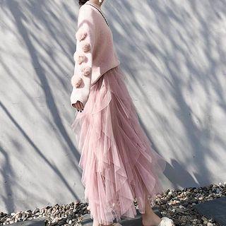 Ball Sweater / Tiered Midi Skirt / Set