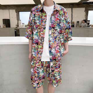 Set: Elbow-sleeve All Over Print Shirt + Shorts