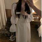 Bell-sleeve Open-back Midi Smock Dress