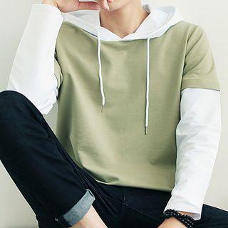 Mock Two-piece Colored Panel Hoodie