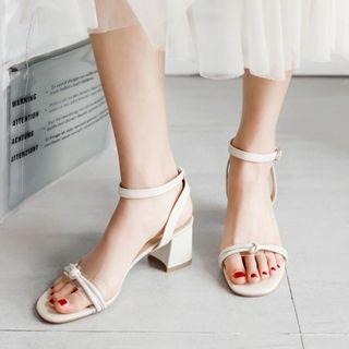Genuine Leather Clear Strap Block Heel Sandals