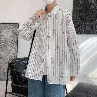 Long-sleeve Striped Lettering Print Shirt