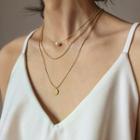 Faux Pearl Alloy Disc Pendant Layered Choker Necklace Gold - One Size