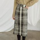 Checked Tweed Midi Skirt With Belt