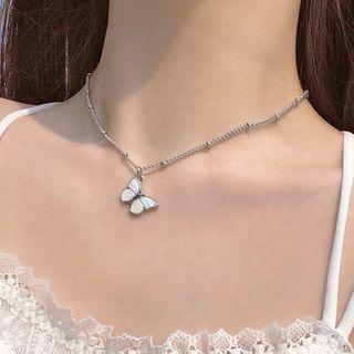 Butterfly Necklace Necklace - White Butterfly - Silver - One Size