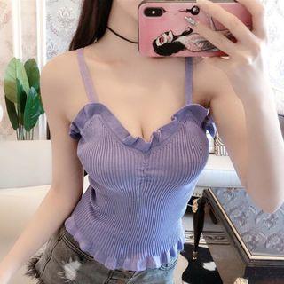 Spaghetti Strap Frill-trim Knit Top