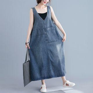 V-neck Denim Mini Overall Dress