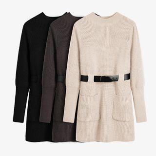Long-sleeve Pocket Detail Knit Dress