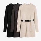 Long-sleeve Pocket Detail Knit Dress