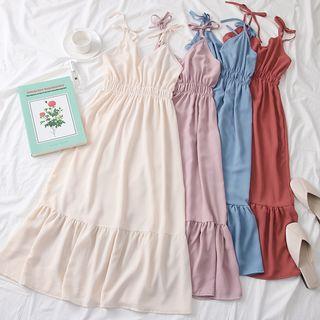 Ruffled Strappy Midi A-line Dress