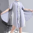 Short-sleeve Striped Ruffled Shirtdress As Shown In Figure - One Size