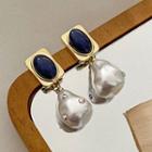 Rhinestone Faux Pearl Dangle Earring 1 Pair - Blue - One Size