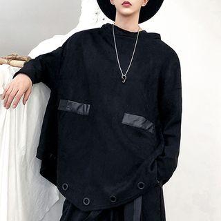 Faux Leather Panel Hoodie Black - One Size