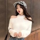 Cold-shoulder Furry Sweater