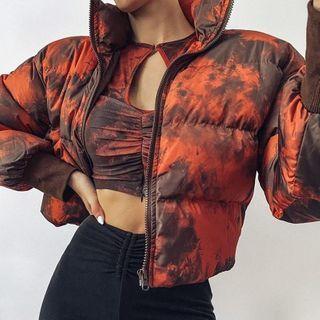 Printed Cropped Zip Padded Coat