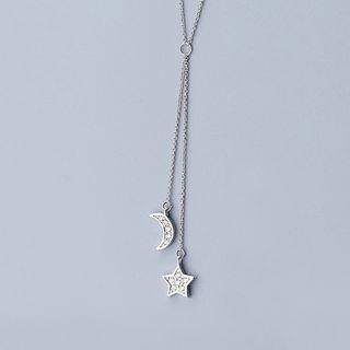 925 Sterling Silver Rhinestone Moon-and-star Necklace As Shown In Figure - One Size