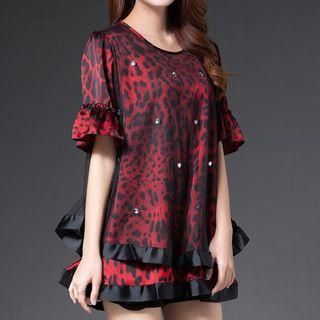 Embellished Leopard Print Layered Chiffon Blouse