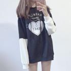 Mock Two-piece Printed Hoodie Black - One Size