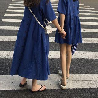 Elbow-sleeve Shirt Dress / Midi Dress