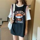 Mock Two-piece Short-sleeve Rugby Print T-shirt