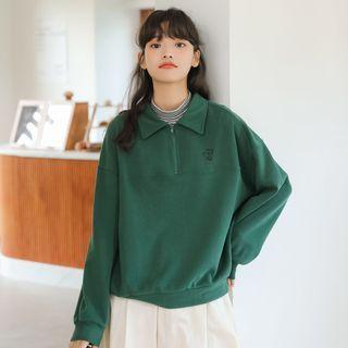 Embroidered Zip Polo Sweatshirt
