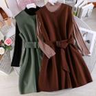 Long-sleeve Top / Sleeveless Belt-waist Dress