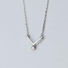 925 Sterling Silver Rhinestone V Pendant Necklace As Shown In Figure - One Size