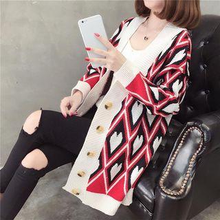 Heart Jacquard Long Cardigan