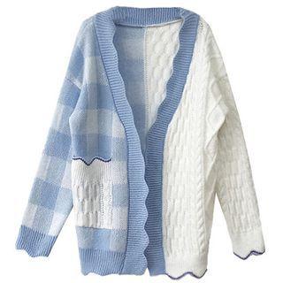 Gingham Two-tone Cardigan White - One Size