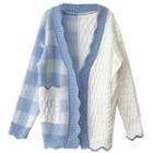 Gingham Two-tone Cardigan White - One Size