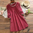 Long-sleeve Corduroy Plaid A-line Dress