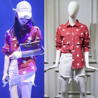 Set: Star Printed Shirt + Fray-hem Shorts