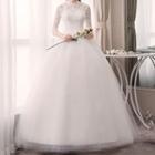 Elbow-sleeve Lace Wedding Ball Gown / Set