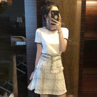 Set: Short-sleeve Braided T-shirt + A-line Skirt