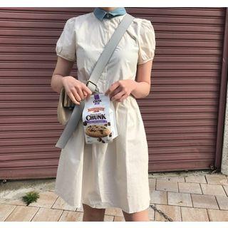 Short-sleeve Contrast Collar A-line Dress