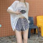Long-sleeve Lettering Knit Top / Shorts