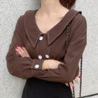 Long-sleeve Double-buttoned Collared Blouse
