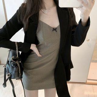 Sashed Blazer / Spaghetti Strap Mini Dress