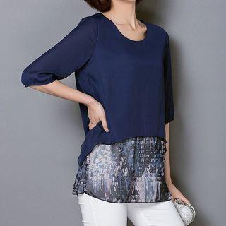 3/4-sleeve Layered Chiffon Top