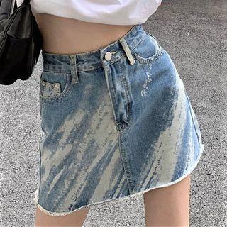 Tie-dyed Denim Mini A-line Skirt