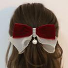 Faux Pearl Bow Hair Clip Red & White - One Size
