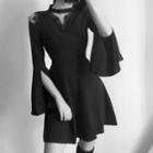 Lace Trim Bell-sleeve Mini A-line Dress