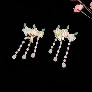 Retro Flower Fringed Hair Clip H79 - 1 Pair - As Shown In Figure - One Size