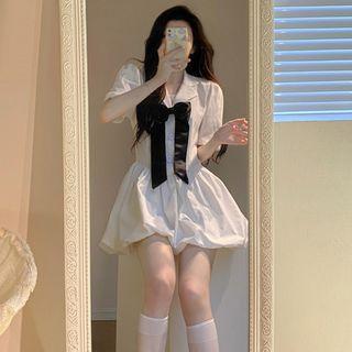 Puff-sleeve Bow A-line Balloon Dress